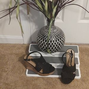 MUDD Black Cork Wedge Sandals